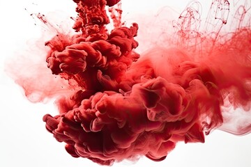 Spreading Red Smoke Explosion on a White Background: A Science Experiment In Dispersion: Generative AI
