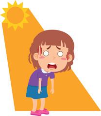 Heat stroke kid girl vector illustration