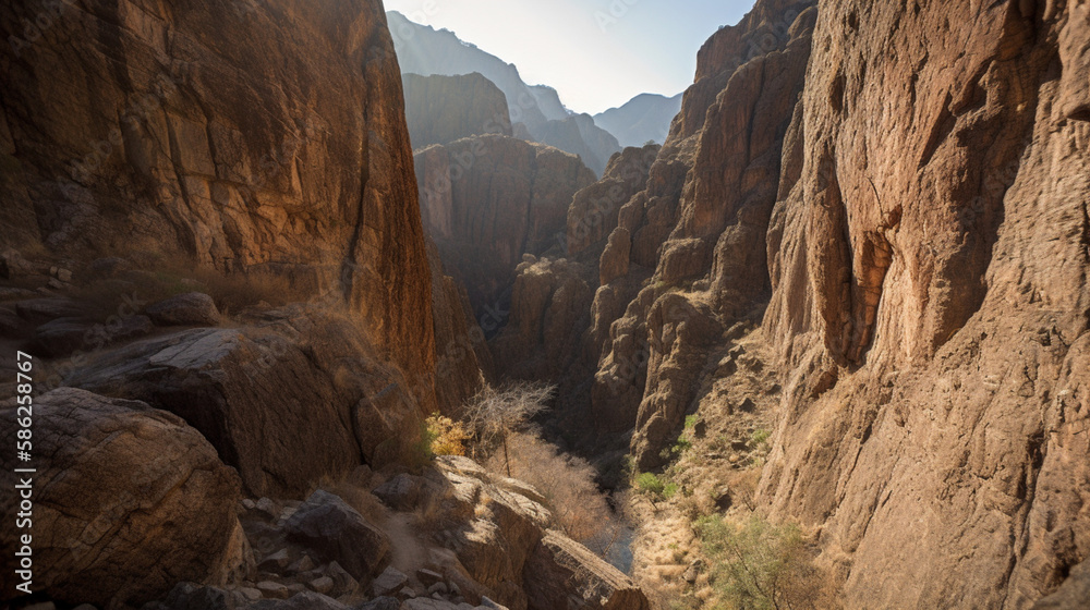 Sticker An impressive canyon with steep rock walls  Generative AI