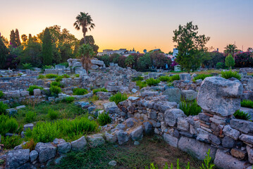 Sunset view of ancient agora at Greek island Kos