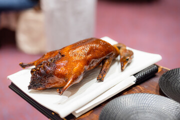 Roasted Peking duck dish in Taiwan restaurant