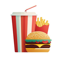burger fries soda, png stock photo file cut out and isolated on a transparent background, white background - Generative AI