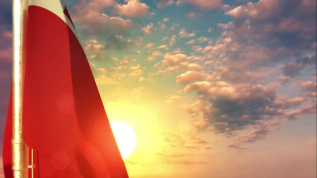 Tonga waving flag on nice sunrise backdrop