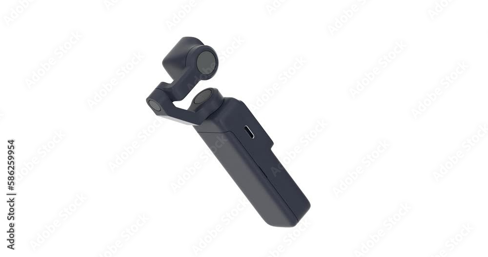 Aufkleber 4k Resolution Video: Pocket Handheld Gimbal Action Camera Mockup Seamless Looped Rotating on a white background with Alpha Matte