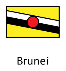 National flag of Brunei in simple colors with name icon