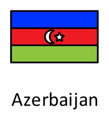 National flag of Azerbaijan in simple colors with name icon