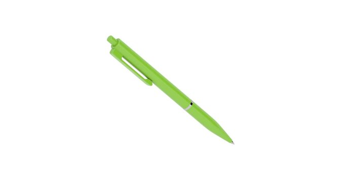 4k Resolution Video: Green Ball Point Pen Mockup Seamless Looped Rotating on a white background with Alpha Matte