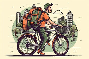 illustration of a delivery guy riding a bike, generative ai