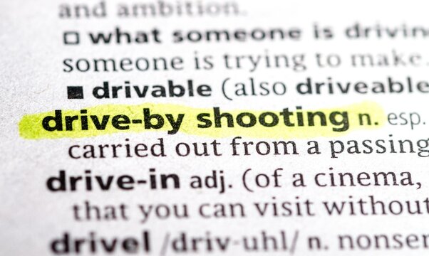 close up photo of the words drive by shooting