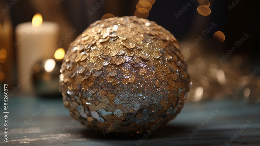 Poster a ball decorated with glitter and sparkles generative ai