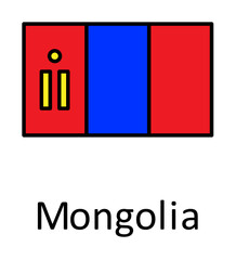 National flag of Mongolia in simple colors with name icon