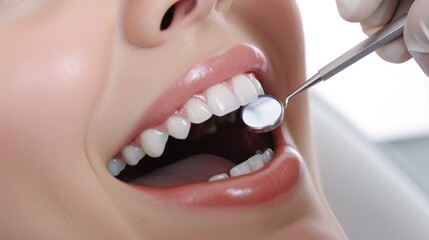 Orthodontic examination of teeth, young woman patient examine teeth while visiting professional doctor. Checkup, teeth examination. Generative AI