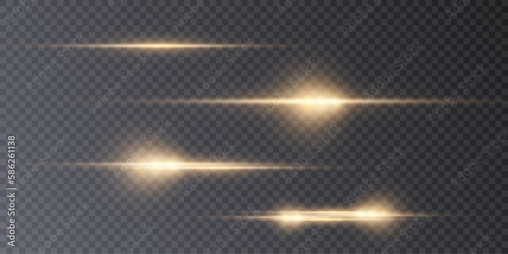 Poster vector illustration in golden color. light effect. abstract laser beams of light. chaotic neon rays 