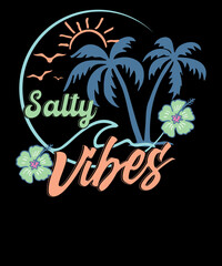 Retro Salty Vibes Summer Vibes Beach T-shirt Design
