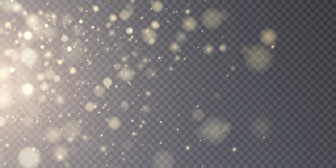 Shiny bokeh background. Illustration of glittery light shimmering bokeh. Light effect with lots of shiny highlights shining on a transparent background for designs for Christmas and New Year.	