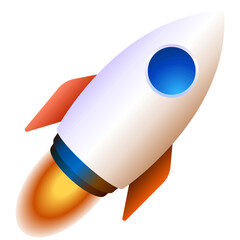 Rocket vector illustration. Spaceship launch 3D icon. Conceptual symbol of business startup, space travel, launch.