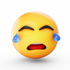 3D Rendering crying emoji isolated on white background