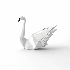 Paper origami swan, white background, clean simple design, 3D image, AI generated llustration  - obrazy, fototapety, plakaty