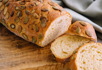 Fresh healthy organic baked pumpkin seed bread