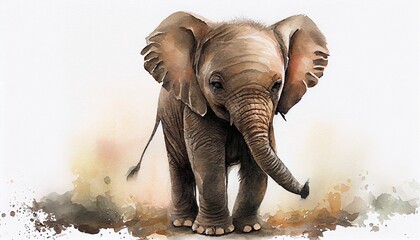 Digital watercolor. Digitally drawn illustration of a cute cartoon elephant. Cute tropical animals.