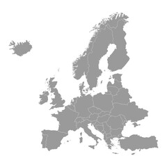 High quality grey map of Europe with borders of the regions - obrazy, fototapety, plakaty