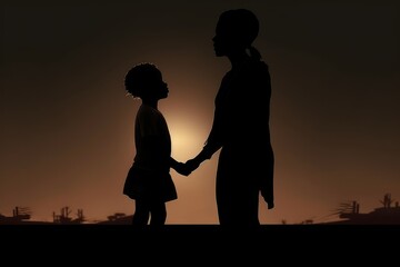 silhouette of parent and child at sunset