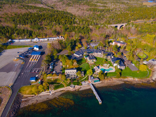 IHG Holiday Inn aerial view at Acadia National Park at Frenchman Bay on Mt Desert Island, Maine ME, USA.  