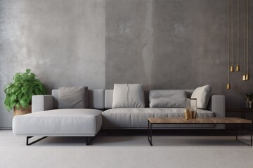 interior lifestyle contemporary wall render decoration indoor design light sofa room trendy lounge. Generative AI.