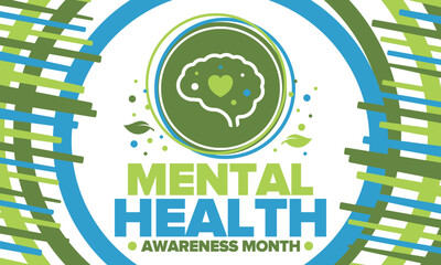 Mental Health Awareness Month in May. Annual campaign in United States. Raising awareness of mental health. Control and protection. Prevention campaign. Medical health care design. Vector illustration