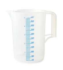 Measuring plastic cup isolated on white background