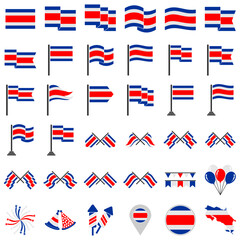 Costarica flags icon set, Costarica independence day icon set vector sign symbol