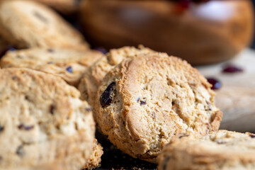 Fresh oatmeal cookies with dried red cranberries
