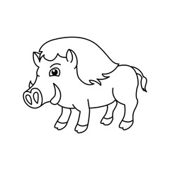 Funny boar cartoon characters vector illustration. For kids coloring book.