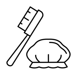 Shower cap, washcloth, brush icon. Simple line, outline bathroom icons for ui and ux, website or mobile application