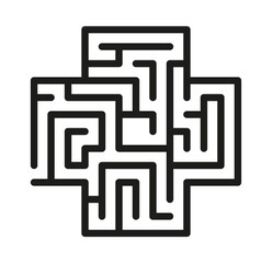Labyrinth puzzle. Maze game in cross shape. Vector illustration