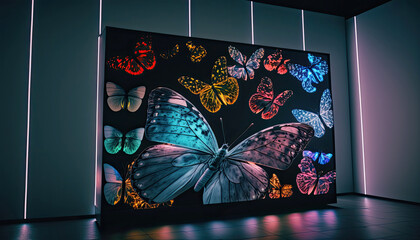 Ai generated illustration of lcd screens with projected colorful butterfies