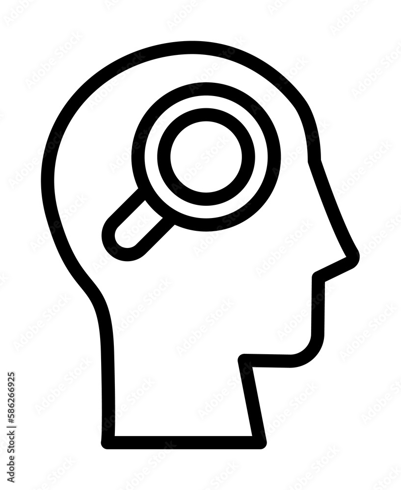 Poster head magnifier icon. simple line, outline elements of brain process icons for ui and ux, website or 