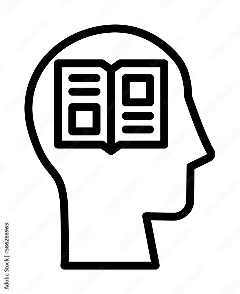 Poster head book icon. simple line, outline elements of brain process icons for ui and ux, website or mobil