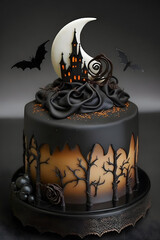 Fantasy Halloween cake. Generative ai.