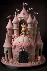 Fantasy pink princess cake. Generative ai.