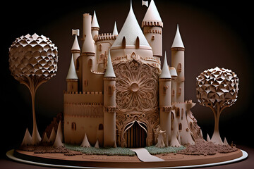 Fantasy castle cake. generative ai.