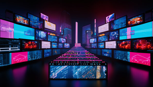 Ai generated illustration of lcd screens is use for exbibition, gaming, advertising and others
