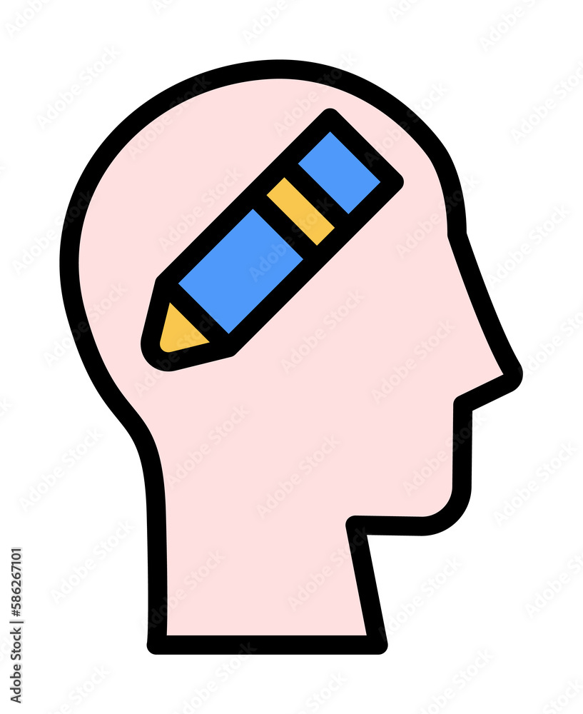 Poster head pencil icon. simple color with outline elements of brain process icons for ui and ux, website o