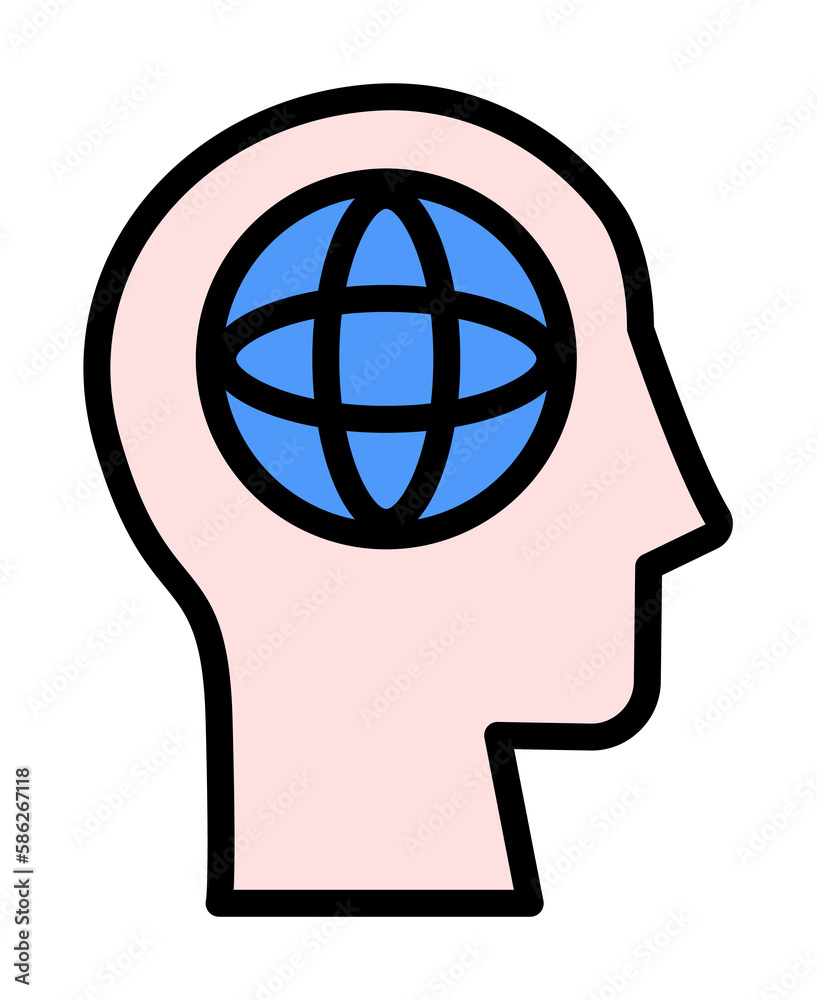 Aufkleber head globe icon. simple color with outline elements of brain process icons for ui and ux, website or