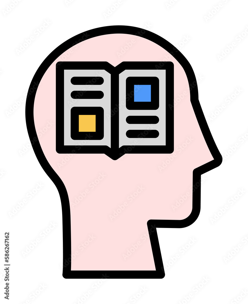 Poster head book icon. simple color with outline elements of brain process icons for ui and ux, website or 
