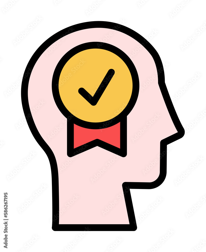 Aufkleber head check mark icon. simple color with outline elements of brain process icons for ui and ux, websi