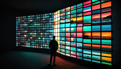 Ai generated illustration of lcd screens is use for exbibition, gaming, advertising and others