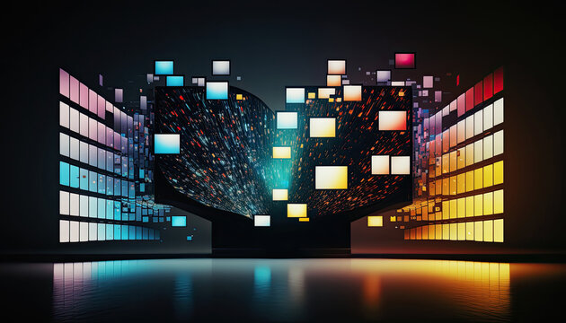 Ai generated illustration of lcd screens is use for exbibition, gaming, advertising and others