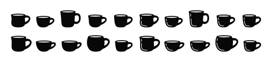 Coffee cup icon vector set in flat style. Coffee, tea, drinks, cocoa cup or mug sign and symbol. Vector illustration