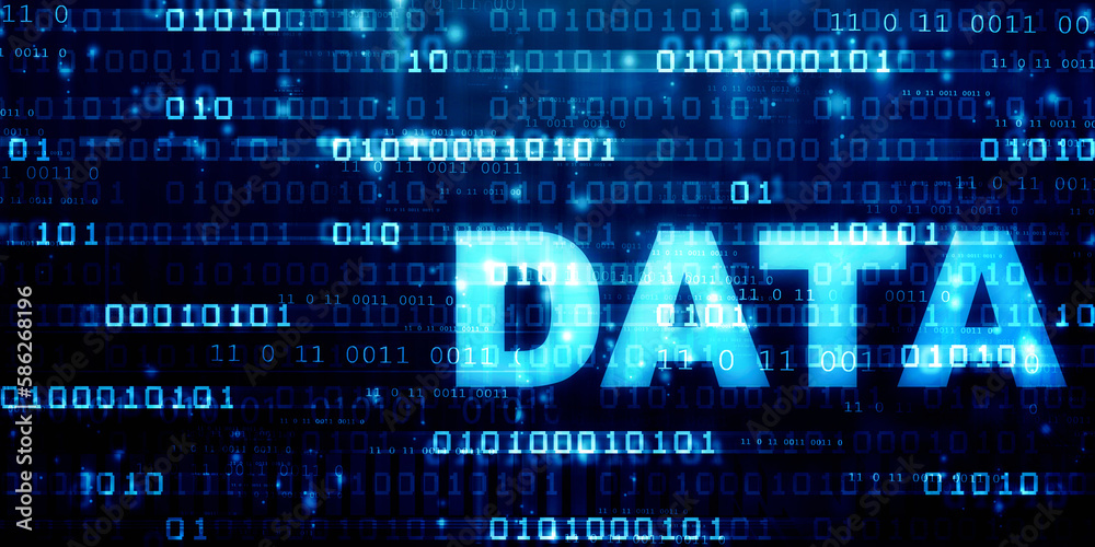 Poster 2d illustration abstract digital binary data on computer screen